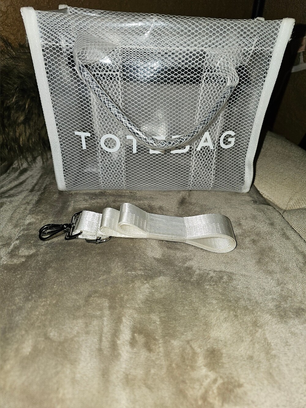 H&M White Mesh Tote Bag with Removable Strap